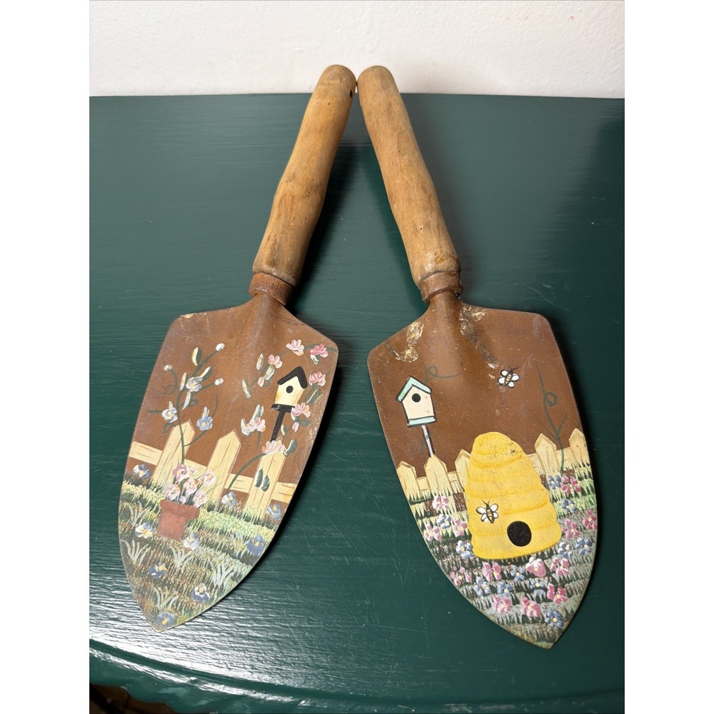 Vintage Hand Painted Cottagecore Decorative Farmhouse Garden Shovels Country